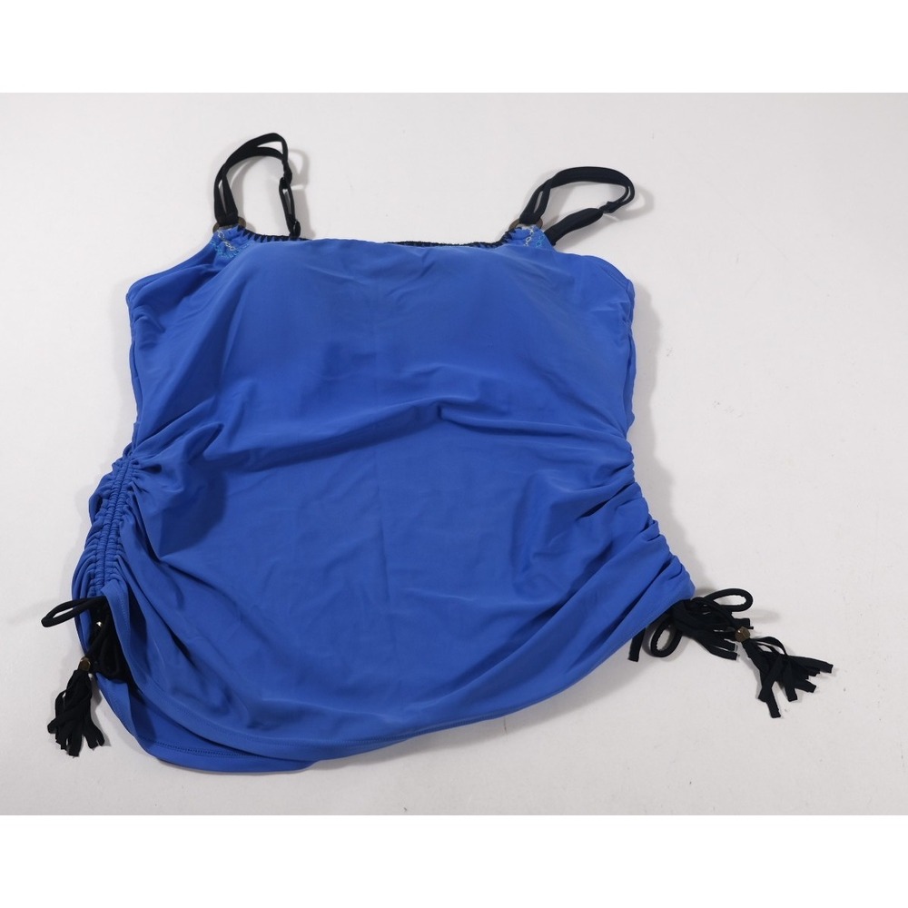 Croft & Barrow Swim Top Womens 16 Blue Tankini Ruched Tassel Adjustable Straps